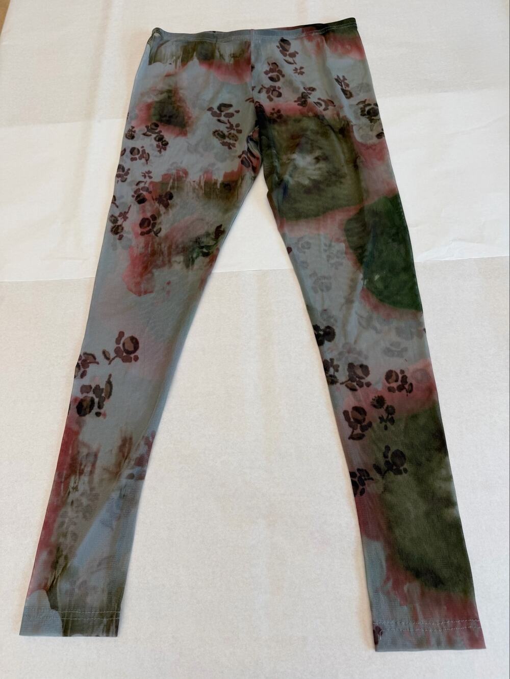 Lilith Paris Sheer Mesh Floral Print Leggings Large French Art To Wear Lagenlook